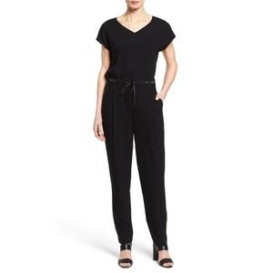 Lafayette 148 Black Columbia Tuxedo Striped Crepe Career Jumpsuit Size 2X